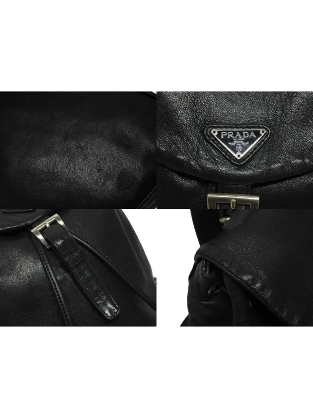 Prada Backpack Triangle Plate Logo Black Silver Leather 4